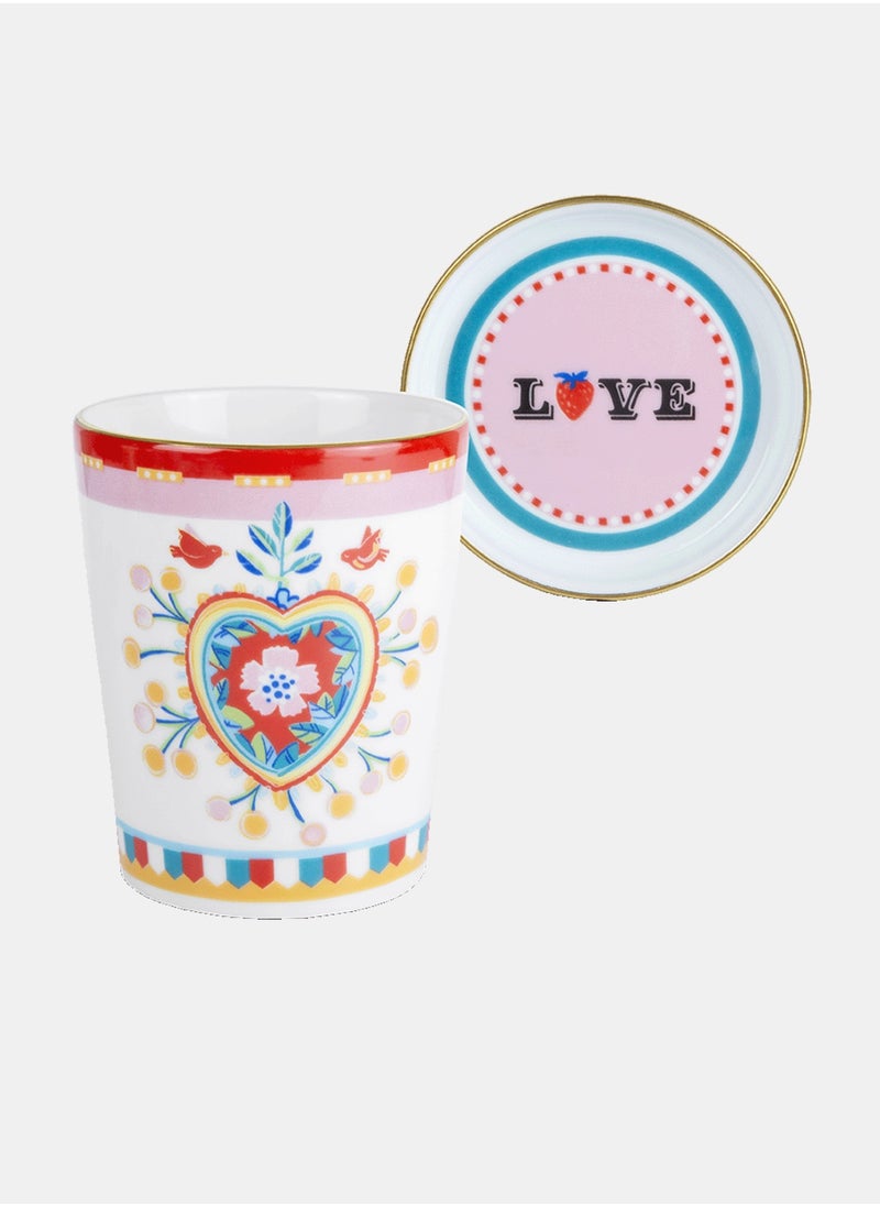 Cup With Lid/Saucer D 9 cm, H 12 cm Porcelain Mamma Mia Heart