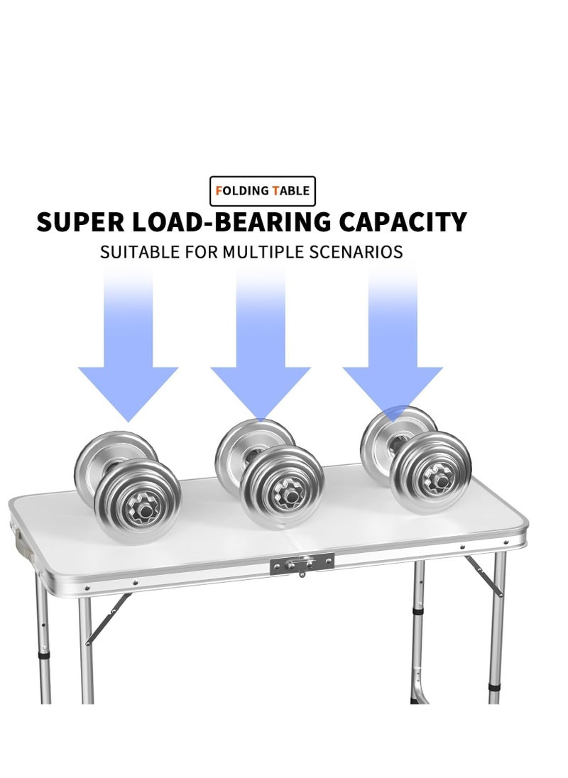Folding Trestle Outdoor Camping Table,Aluminum Alloy Outdoor Folding Picnic Table,Lightweight Trestle Outdoor Camping Table For BBQ Party, Folds in Half with Carry Handle,White