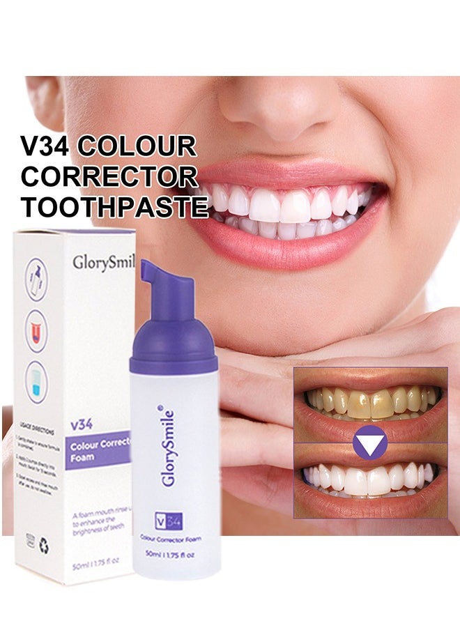 V34 Colour Corrector Foam - Teeth Whitening Tooth Colour Corrector Purple Toothpaste for Teeth Whitening Purple Teeth Whitening v34 Colour Correcting Foam Toothpaste Teeth Stain Removal