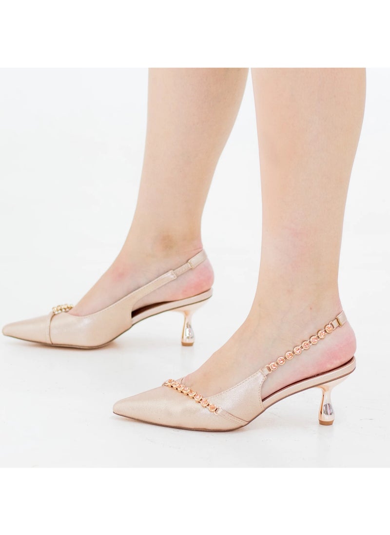 Amana low heel slingback with diamond trims champagne