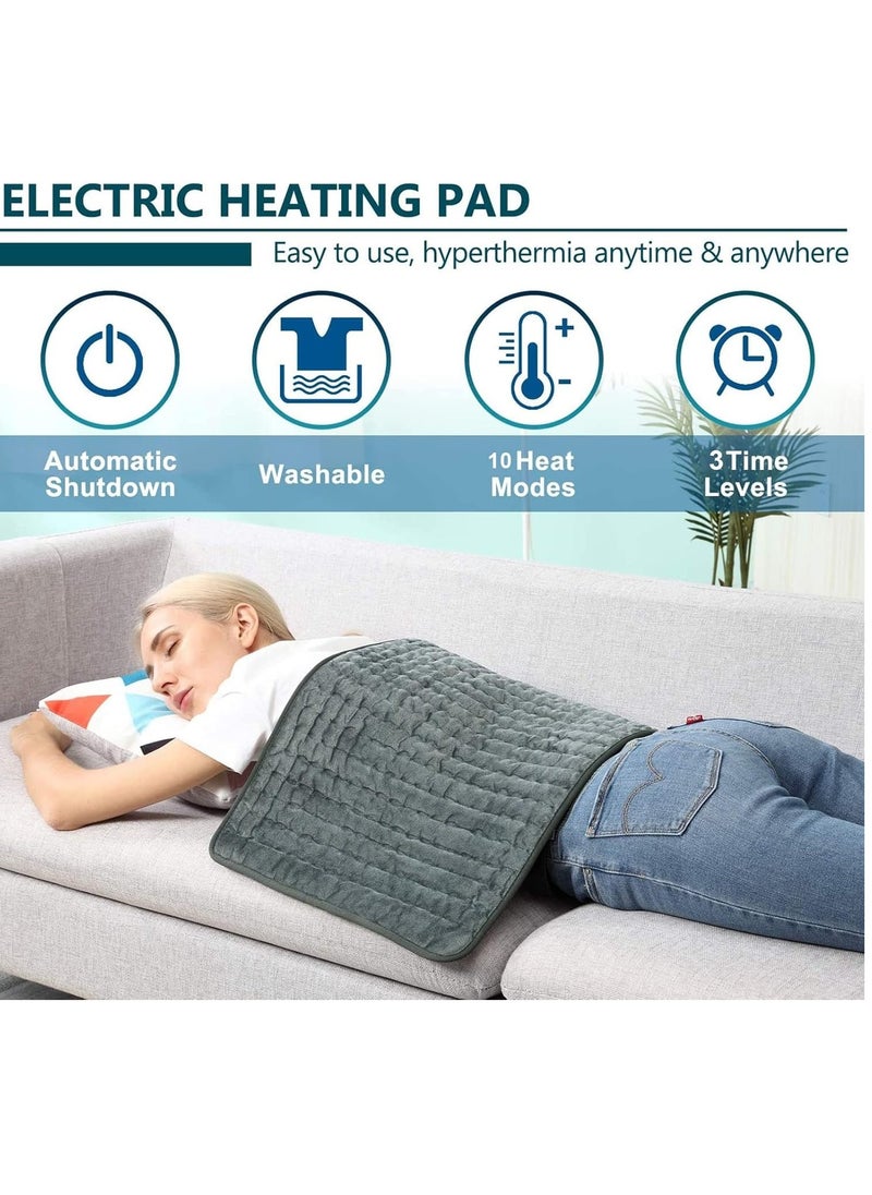 Heating Pad, Electric Heat Pad for Back Pain and Cramps Relief Electric Fast Heat Pad with 10 Heat Settings Auto Shut Off Machine Washable 12