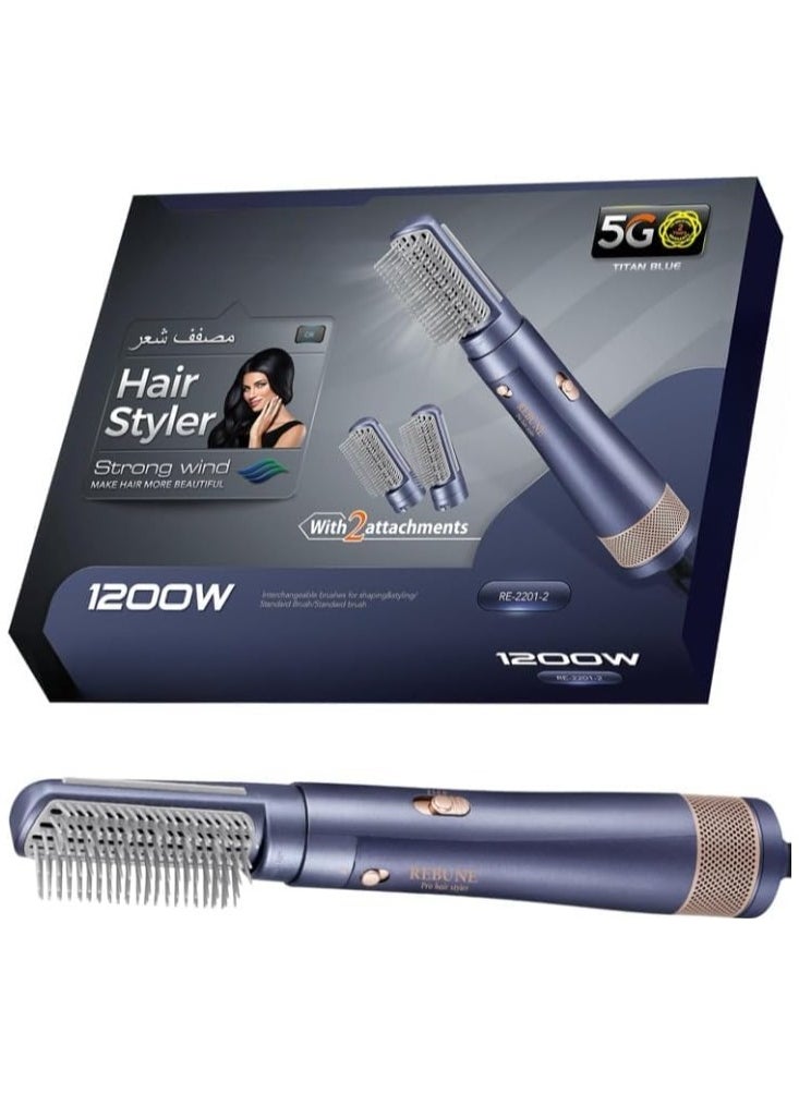 RE-2201-2 Hair Styler New Styling Tools Multifunctional Hairbrushes Negative Ion Blow Dryer for Hair Styling Drying, Volumizing & Curling, with Ion Care High-Speed Motor, with 2 Attachments.