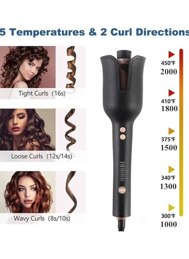 RE-2082 Auto Hair Curler Automatic Curling Iron Wand Professional Curling Wand Rotating Fast Heating for Women Mid Length to Longer Hair - Black.