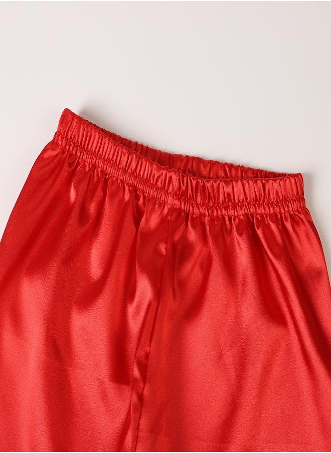 Classic Red Satin Pajamas with Santa Patch