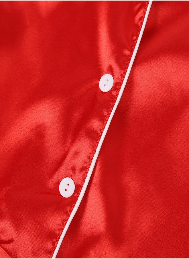 Classic Red Satin Pajamas with Santa Patch