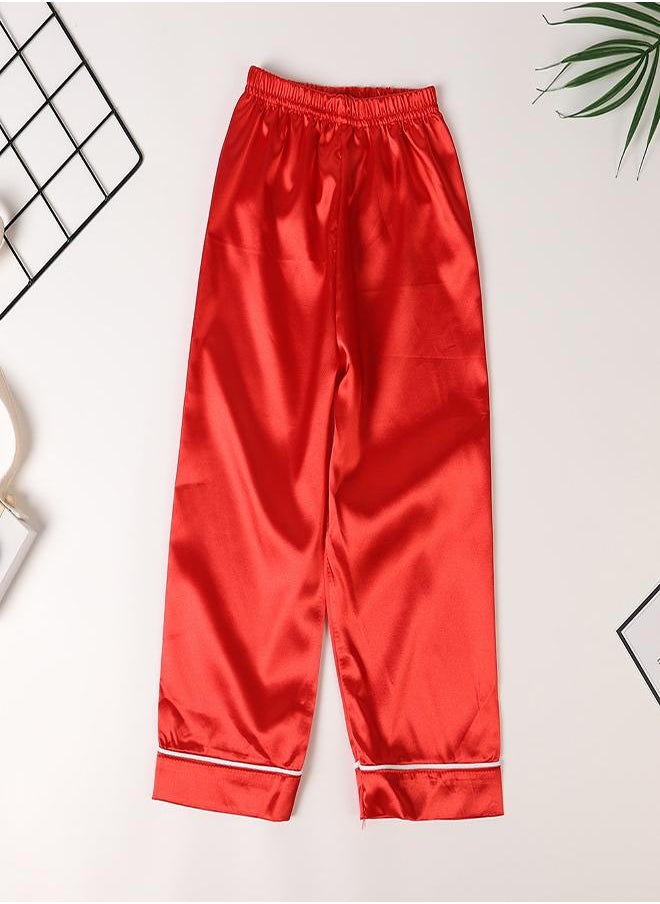 Classic Red Satin Pajamas with Santa Patch