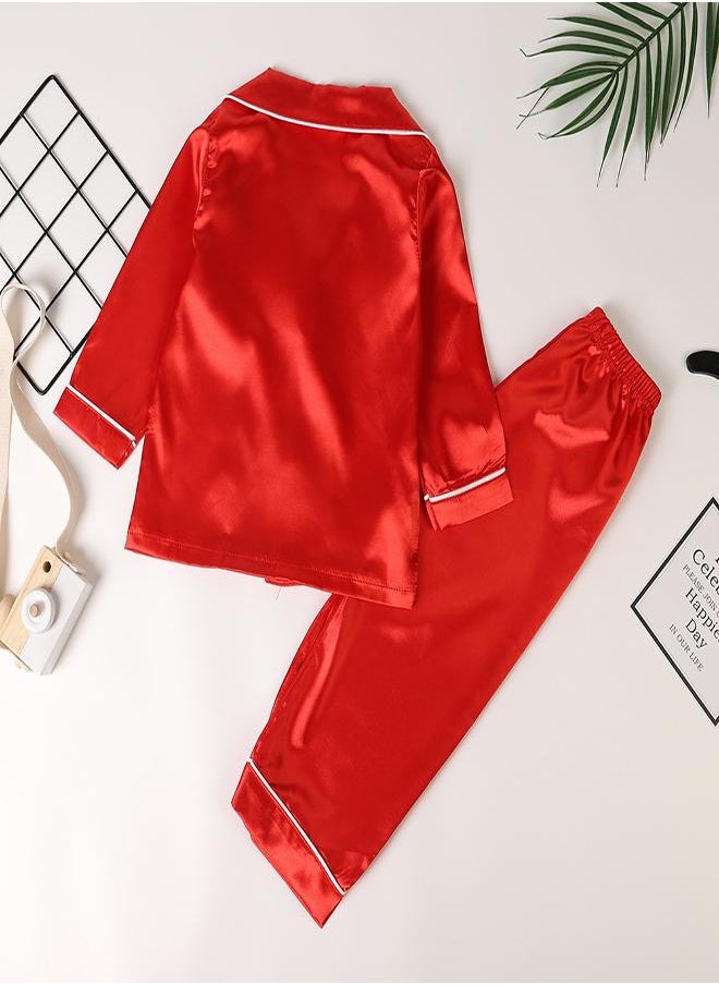 Classic Red Satin Pajamas with Santa Patch