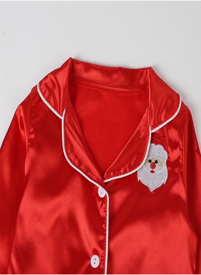 Classic Red Satin Pajamas with Santa Patch