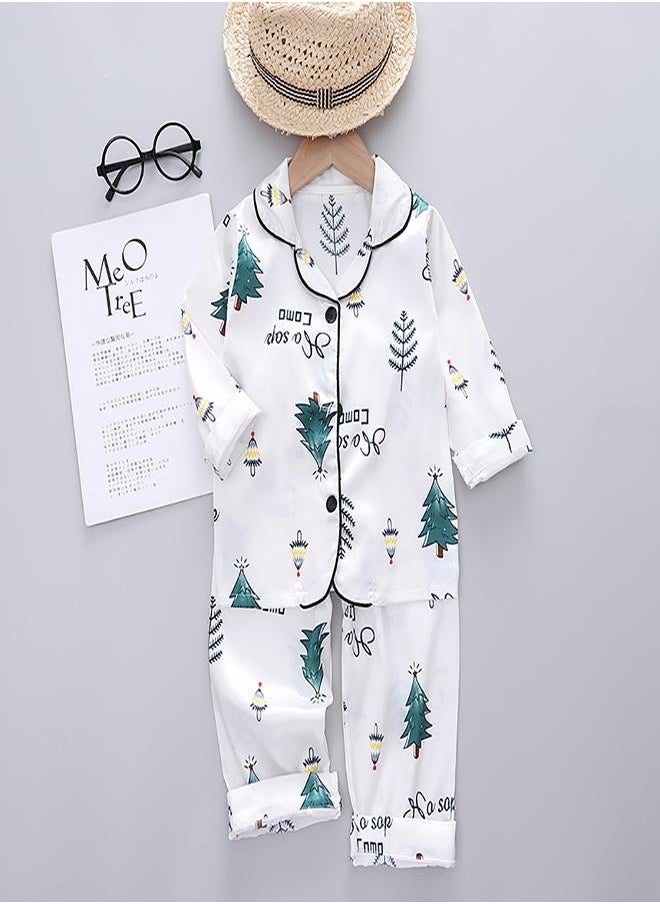 White Christmas Tree Print Pajama Set