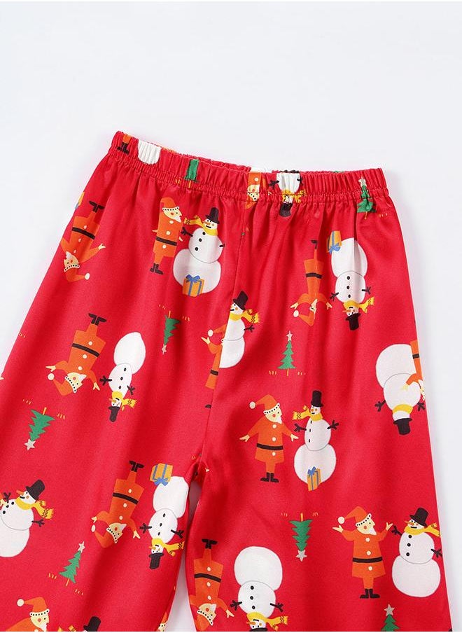 Red Christmas Pajama Set with Snowman Print