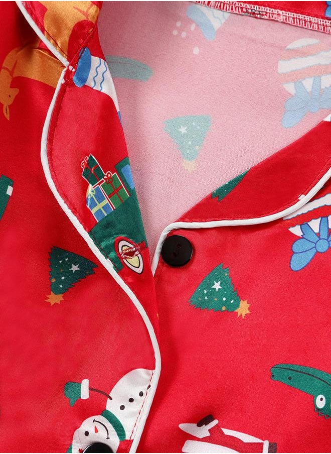 Santa and Rocket Print Holiday Pajamas