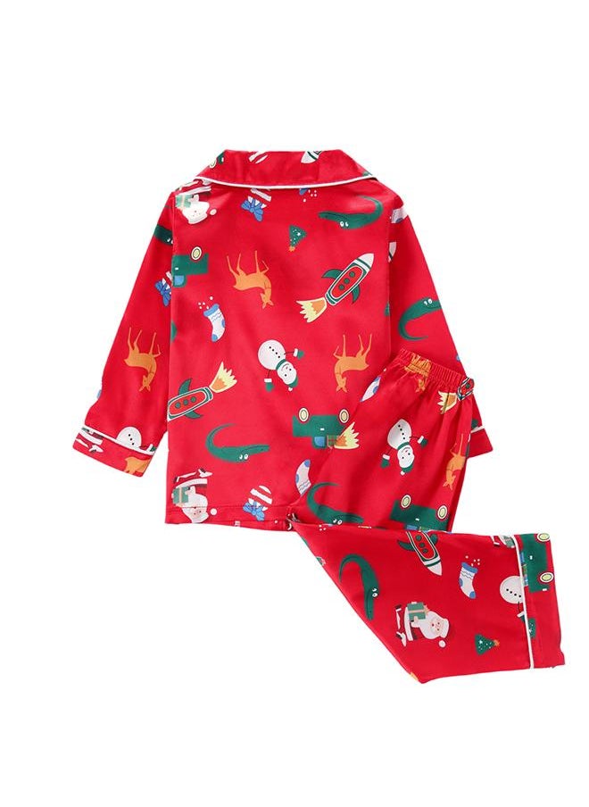 Santa and Rocket Print Holiday Pajamas