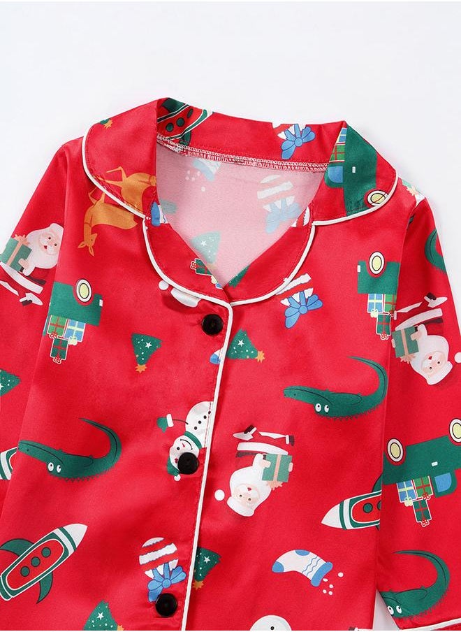 Santa and Rocket Print Holiday Pajamas