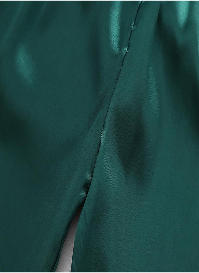 Green Satin Pajamas with Santa Embroidery