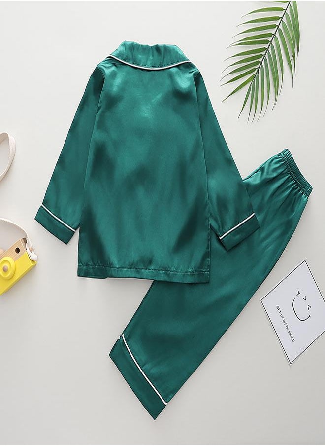 Green Satin Pajamas with Santa Embroidery