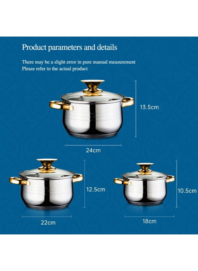 Kitchenware Stainless Steel Gold Capsulated Cooking Pot Non Stick Cookware Sets with Glass Lid