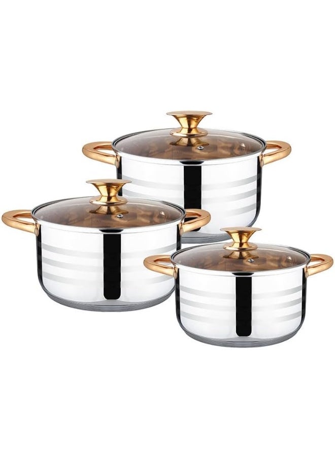 Kitchenware Stainless Steel Gold Capsulated Cooking Pot Non Stick Cookware Sets with Glass Lid