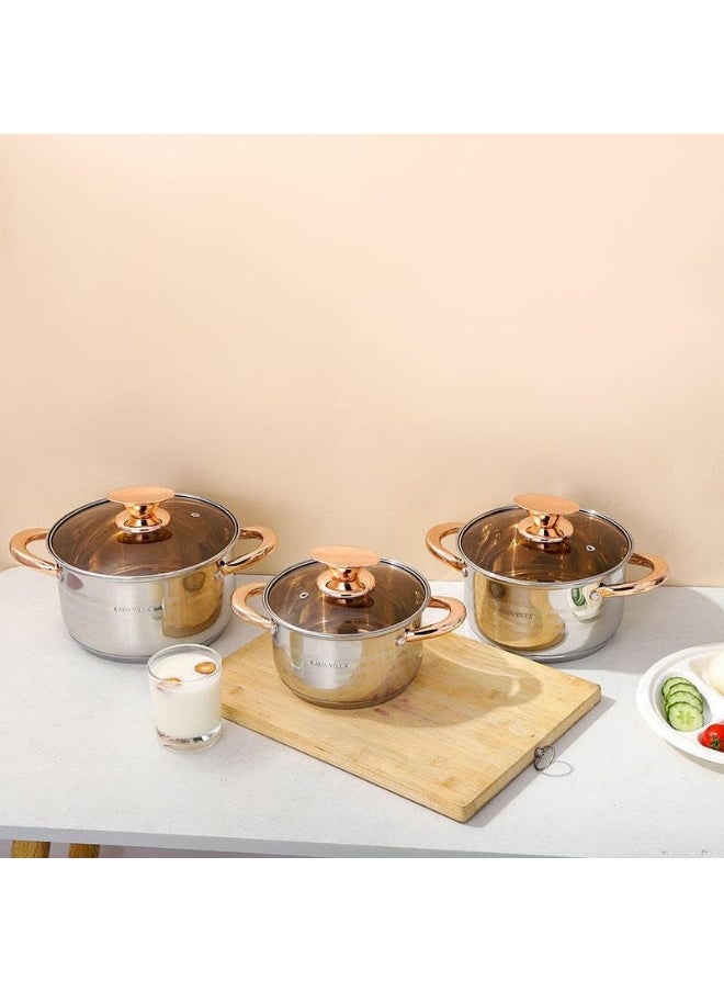 Kitchenware Stainless Steel Gold Capsulated Cooking Pot Non Stick Cookware Sets with Glass Lid