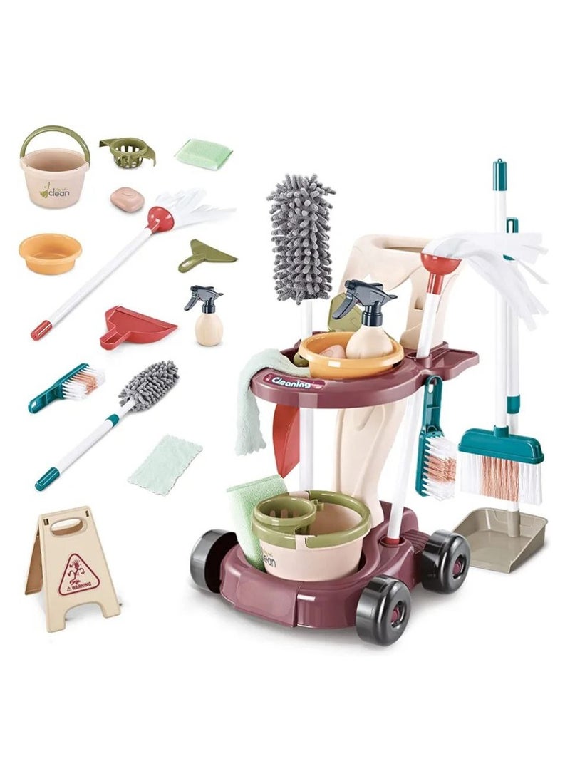 Kids Cleaning Set for Toddlers, Detachable 20 Pcs Pretend Play Set, Educational Toddler Cleaning Carts.