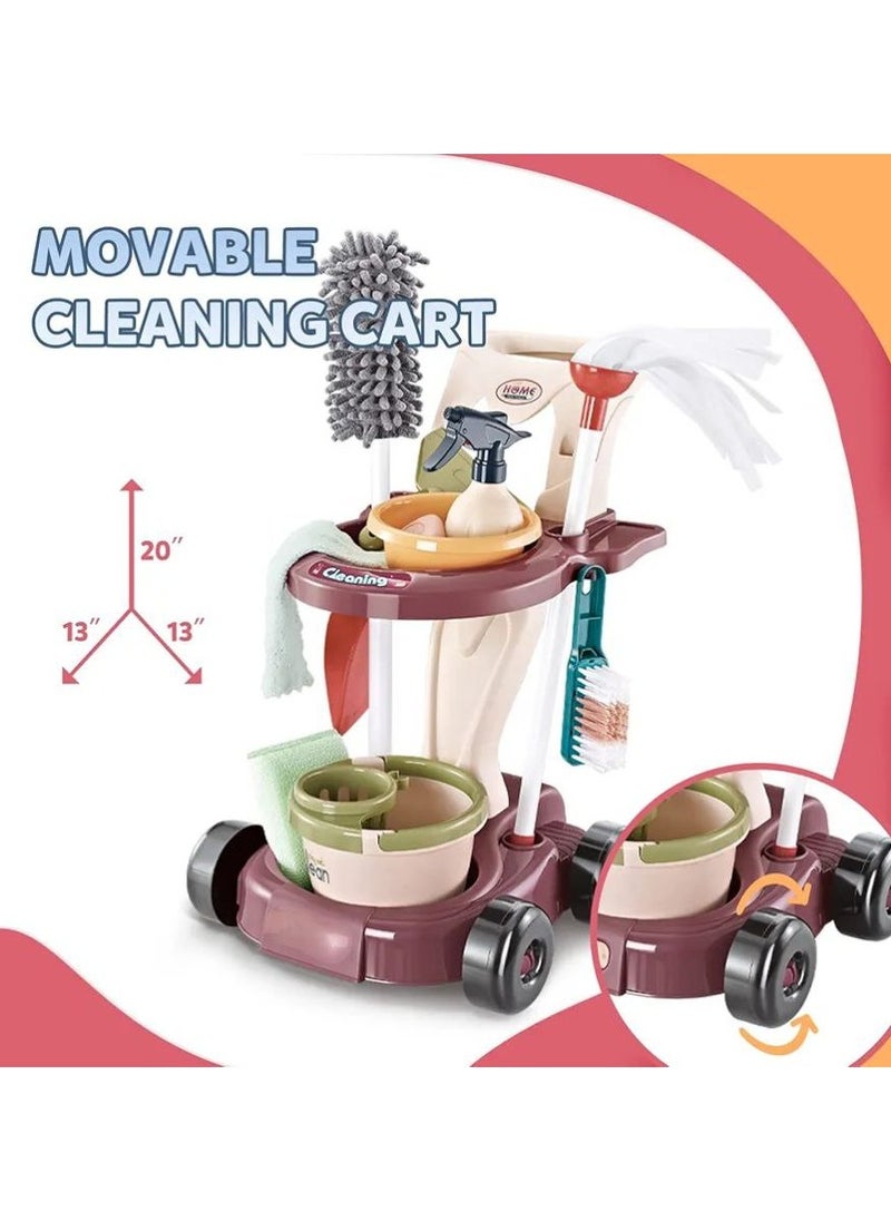 Kids Cleaning Set for Toddlers, Detachable 20 Pcs Pretend Play Set, Educational Toddler Cleaning Carts.