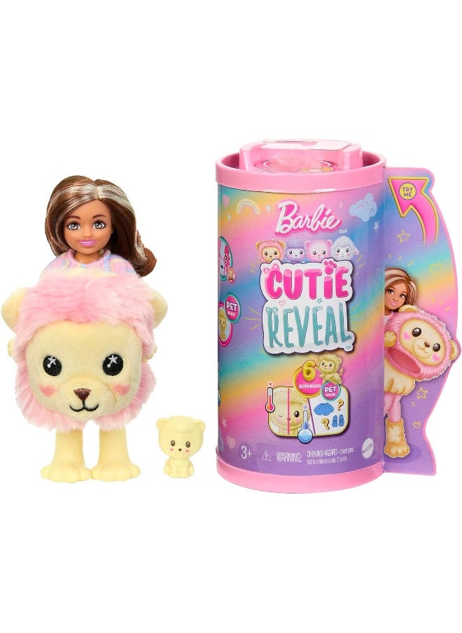 Barbie Cutie Reveal Cozy Cute Tees Series Chelsea Doll & Accessories, Plush Lion, Brunette Small Doll