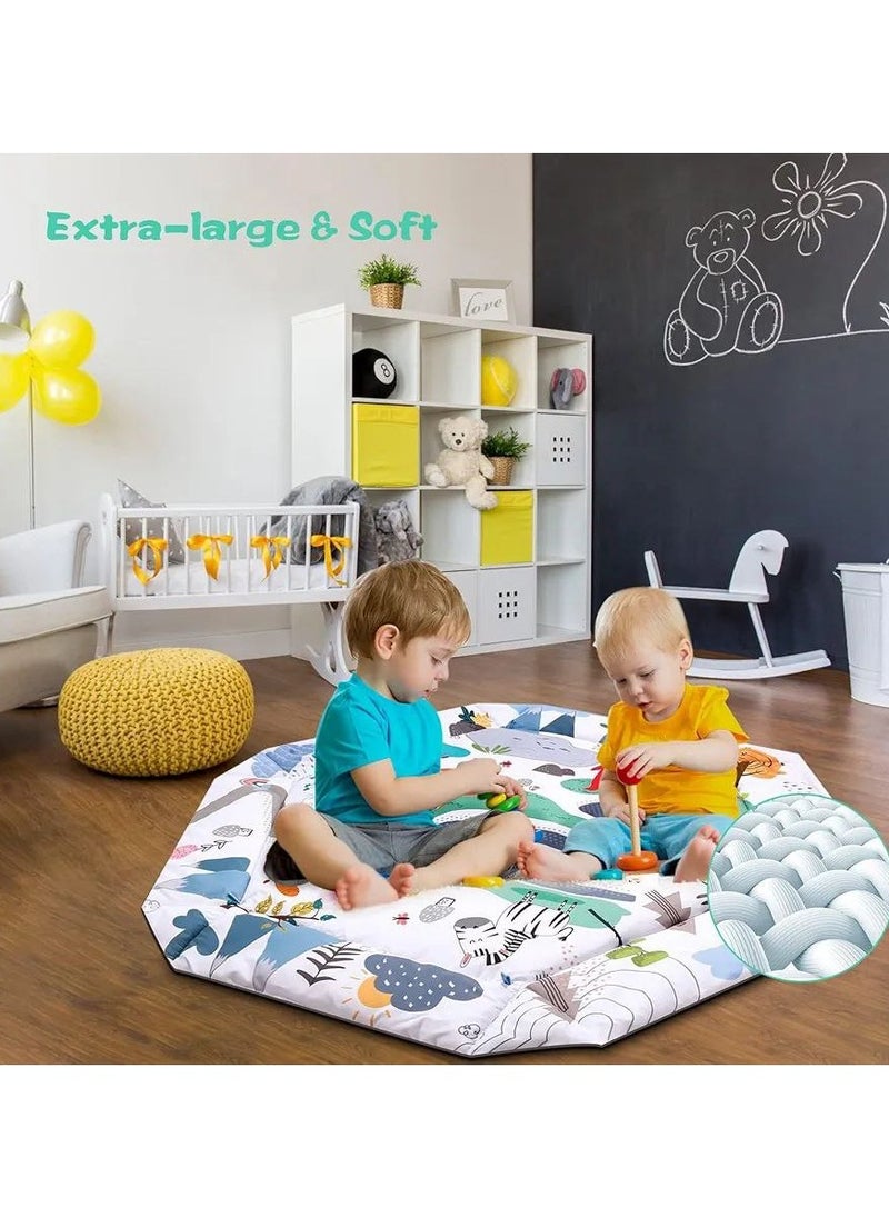 Tummy Time Mat, 4-in-1 Baby Play Mat Gym Activity for Infants Toddlers, with High Contrast Toys & Self-Discovery Mirror & Tummy Time Pillow for Sensory and Motor Skill Development.