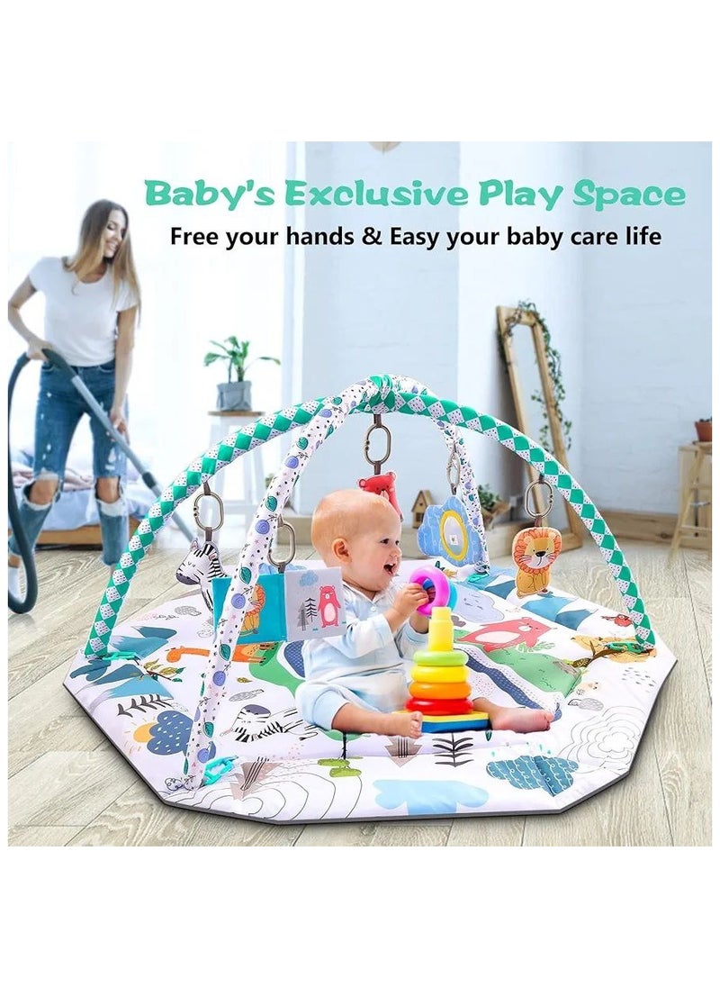 Tummy Time Mat, 4-in-1 Baby Play Mat Gym Activity for Infants Toddlers, with High Contrast Toys & Self-Discovery Mirror & Tummy Time Pillow for Sensory and Motor Skill Development.