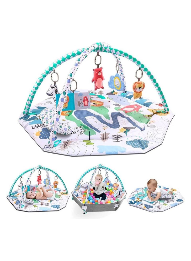 Tummy Time Mat, 4-in-1 Baby Play Mat Gym Activity for Infants Toddlers, with High Contrast Toys & Self-Discovery Mirror & Tummy Time Pillow for Sensory and Motor Skill Development.