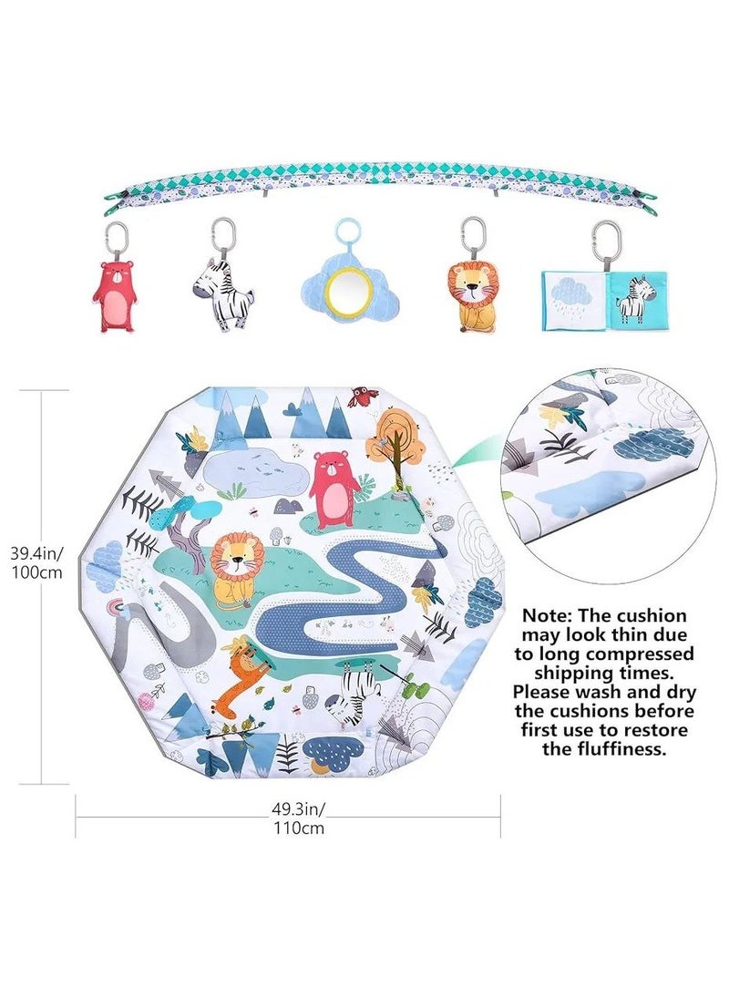 Tummy Time Mat, 4-in-1 Baby Play Mat Gym Activity for Infants Toddlers, with High Contrast Toys & Self-Discovery Mirror & Tummy Time Pillow for Sensory and Motor Skill Development.