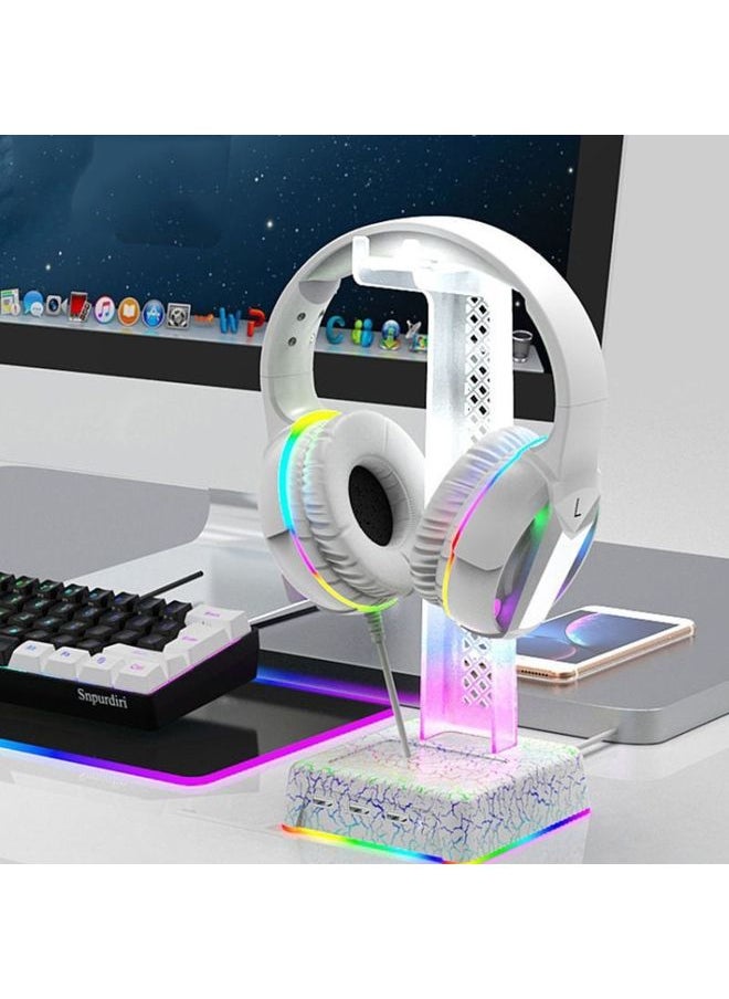 Z3 Cracked With 3USB Expansion Port Headphone Stand RGB Ambient Light Headphone Display Holder(White)