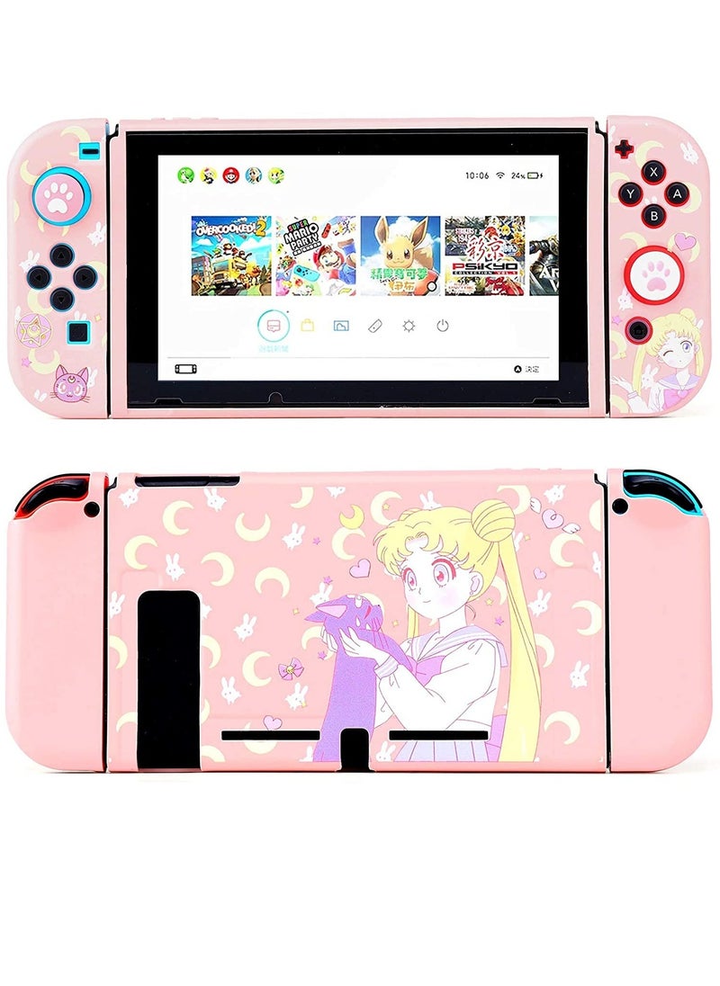 Switch Protective Cover,Cute Liquid Silicone Protective Case for Switch, Soft Slim Grip Cover Shell for Console and Joy Con, Scratch, Crack Resistant, Easy Install (Sailor Moon)