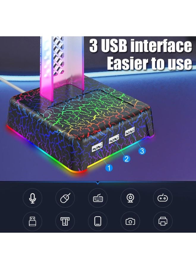 Z3 Cracked With 3USB Expansion Port Headphone Stand RGB Ambient Light Headphone Display Holder(Black)