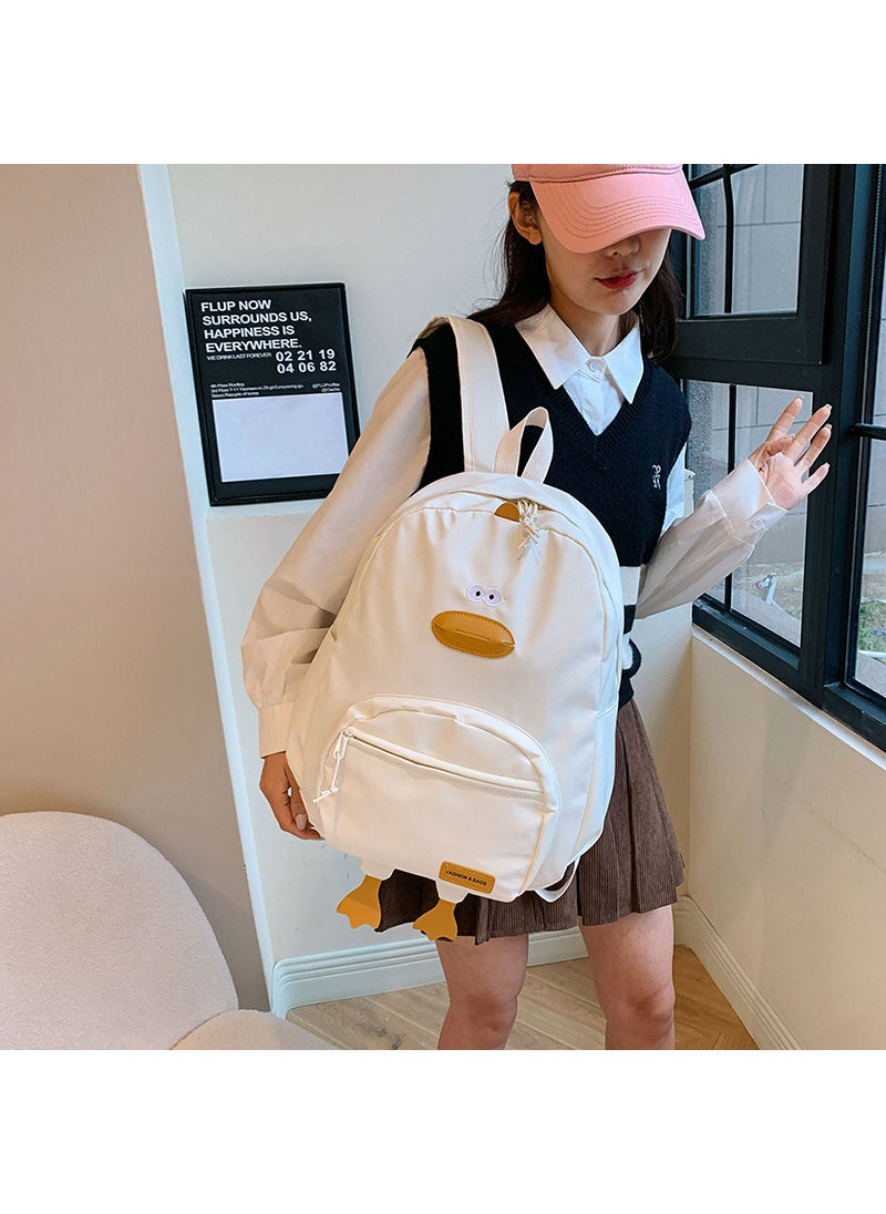 Korean Style Cartoon Duck Backpack for Girls White