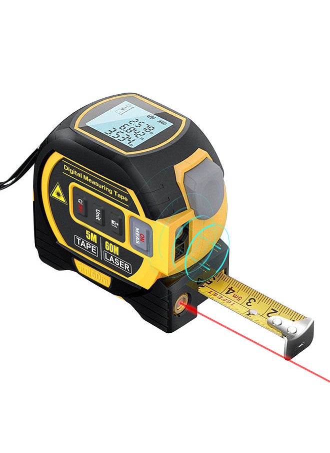 3in1 Laser Rangefinder 5m Tape Measure Ruler LCD Display with Backlight Distance Meter Building Measurement Device Area Volumes Surveying Equipment