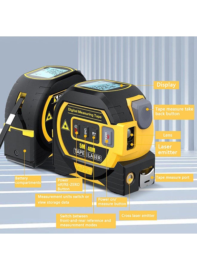 3in1 Laser Rangefinder 5m Tape Measure Ruler LCD Display with Backlight Distance Meter Building Measurement Device Area Volumes Surveying Equipment