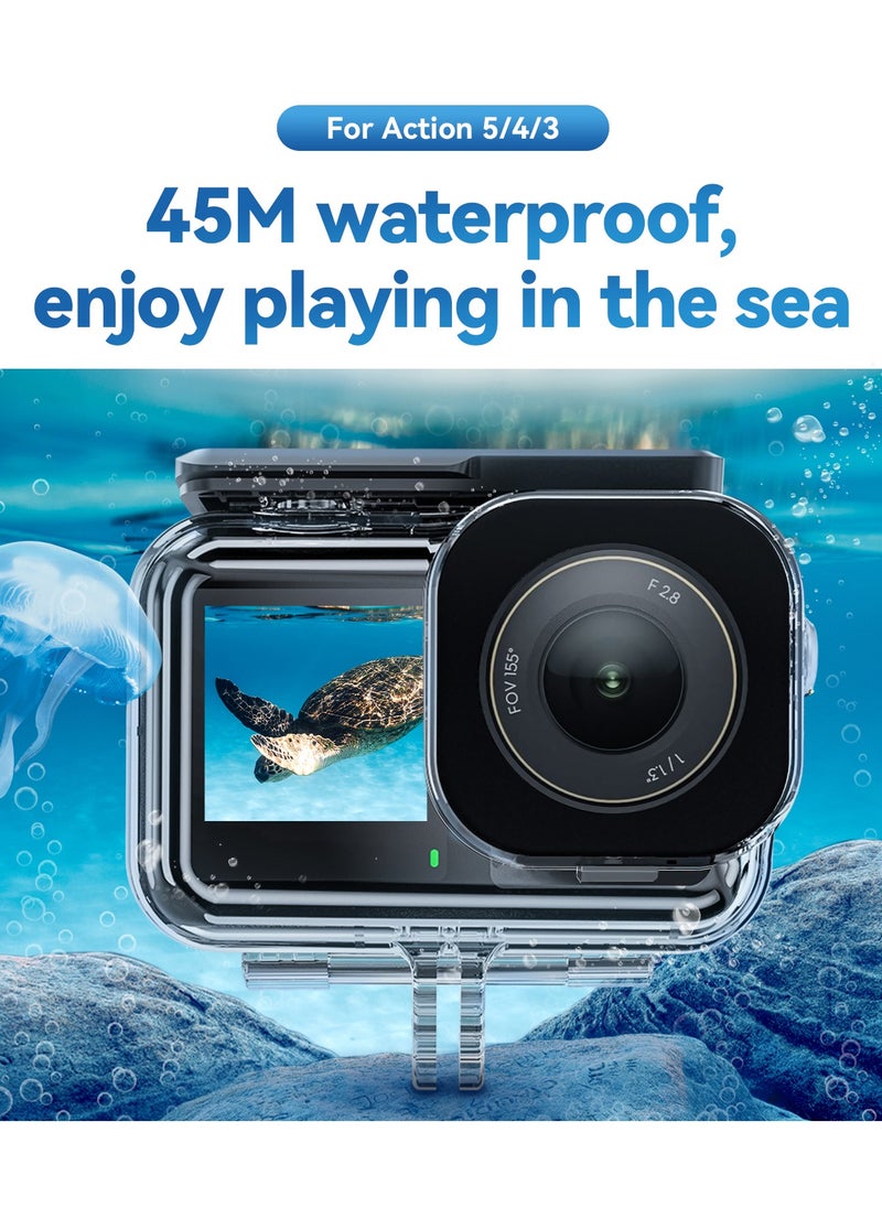 DJI Osmo Action 4/3 Waterproof Case, 45M Depth, HD Transparent, Shockproof & Pressure-Resistant, Eco-Friendly, Includes Anti-Fog Inserts - Clear PC, 95% Light Transmission