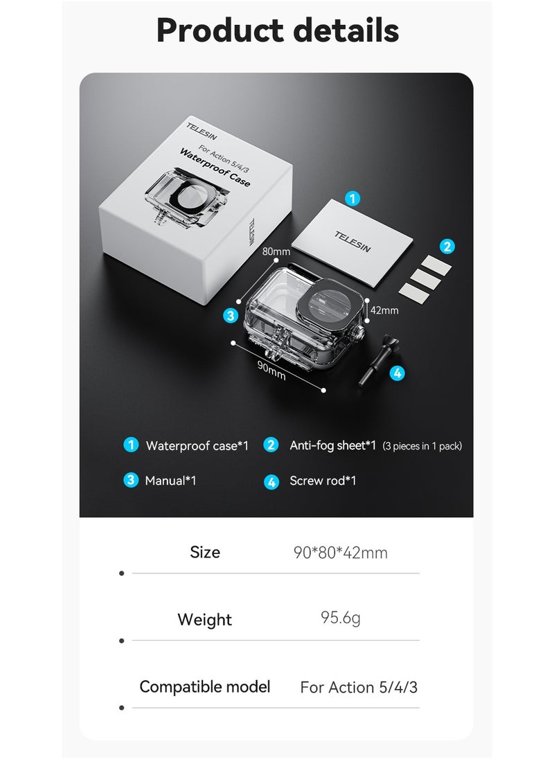 DJI Osmo Action 4/3 Waterproof Case, 45M Depth, HD Transparent, Shockproof & Pressure-Resistant, Eco-Friendly, Includes Anti-Fog Inserts - Clear PC, 95% Light Transmission