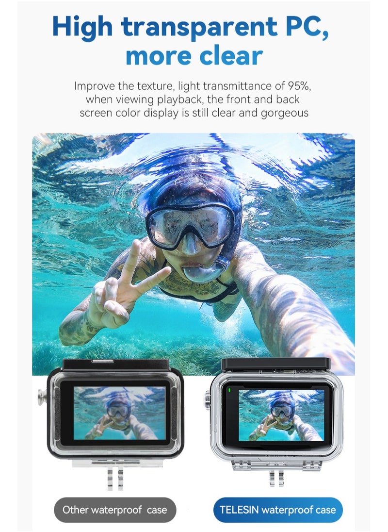 DJI Osmo Action 4/3 Waterproof Case, 45M Depth, HD Transparent, Shockproof & Pressure-Resistant, Eco-Friendly, Includes Anti-Fog Inserts - Clear PC, 95% Light Transmission