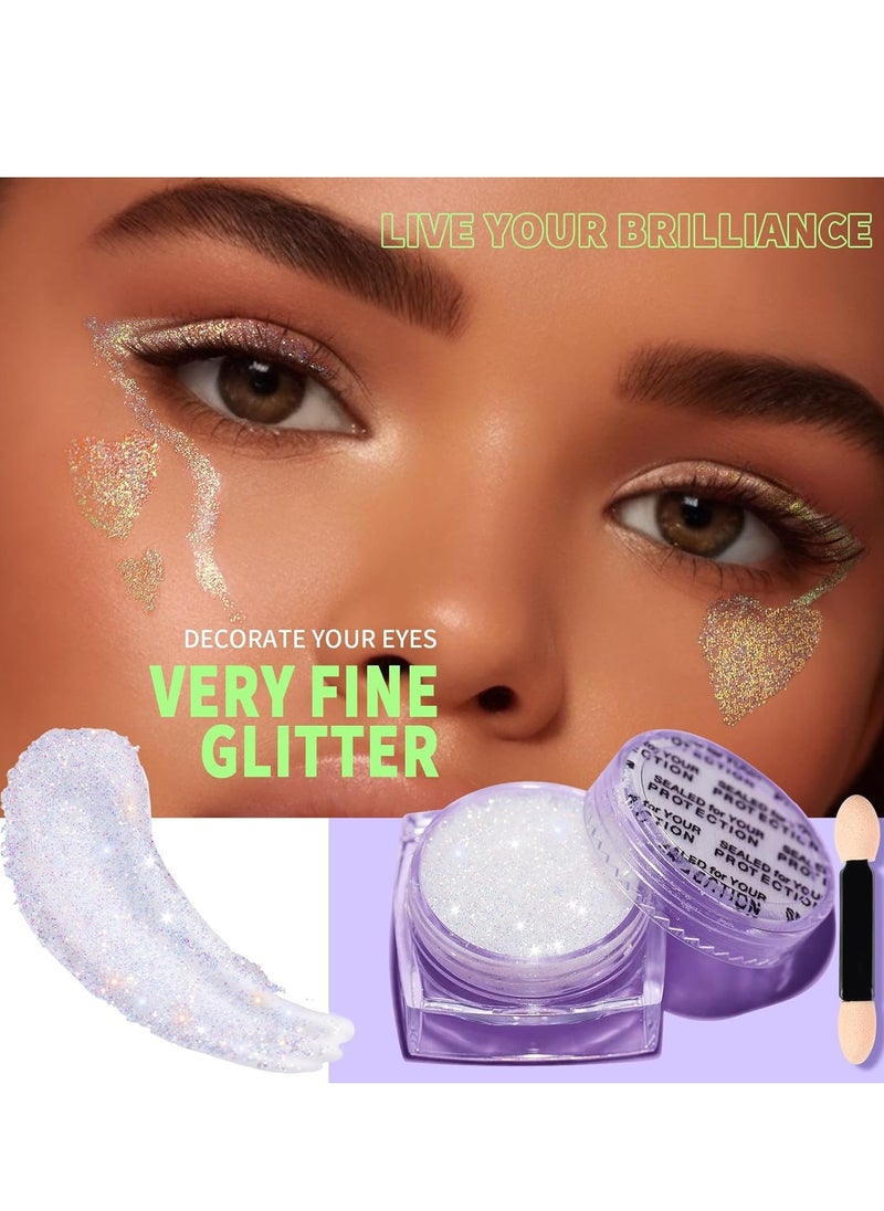 Teenitor Face Glitter Body Glitter, Clear White Body Glitter Gel, Hair Glitter Gel, 6 Shapes Rave Glitter, Mermaid Sequins Makeup Glitters Face Paint, Chunky Sparkling Glitter Gel for Women