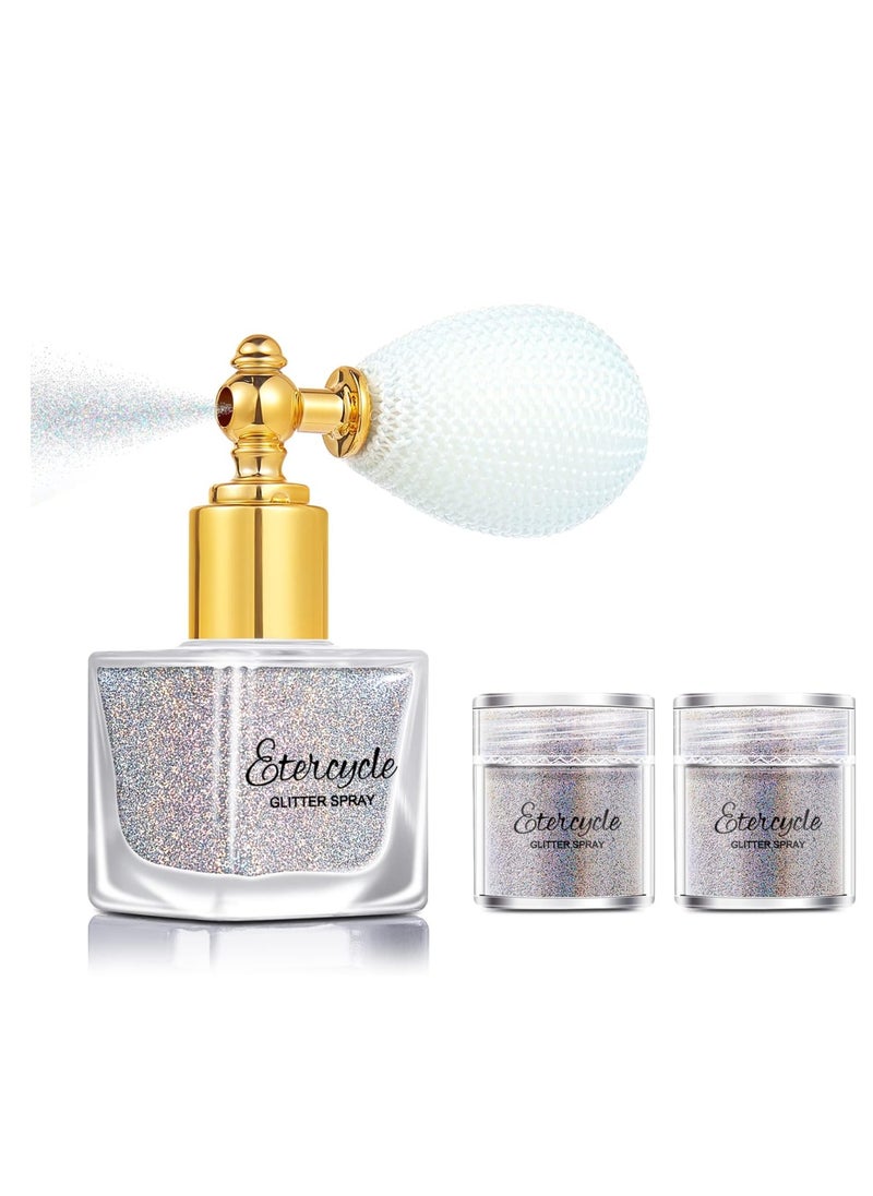 Etercycle Silver Body Glitter Spray, Shimmering Spray Powder Sparkle Powder, Cosmetic Shimmer Makeup Glitter for Hair and Body Face Clothes Nail Art Craft Design Easter Christmas Halloween Crafts