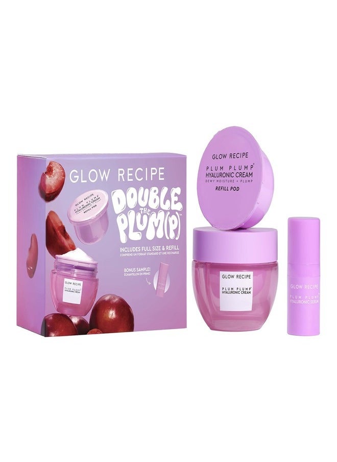 GLOW RECIPE Double the Plump Refill Kit – Hydrating & Plumping Moisturizer Refill Set with Plum Plump Hyaluronic Acid Moisturizer and Plum Plump Lip Balm