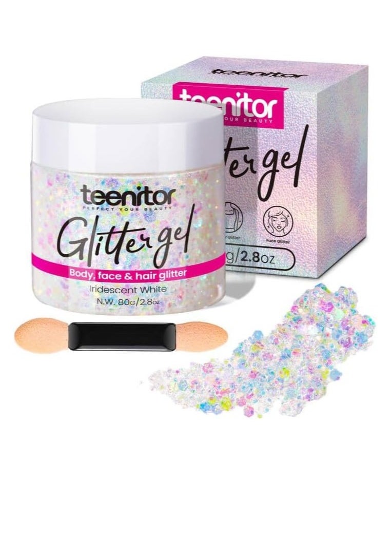 Teenitor Body Glitter, Face Glitter, White Glitter, 80g/2.8oz Face Body Glitter, Hair Glitter Gel, Rave Glitter, Mermaid Makeup Glitters for Kids