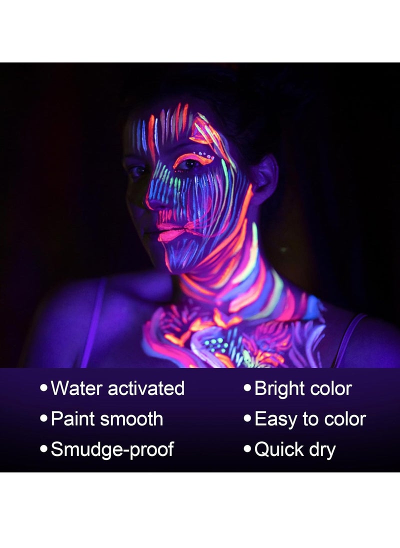 MEICOLY Glow UV Blacklight Face Paint, 8 Bright Colors Neon Fluorescent Rave Body Paint Palette,Water Activated Eyeliner,Water Based Glow In The Dark Halloween Washable for Kids Adult Body Painting