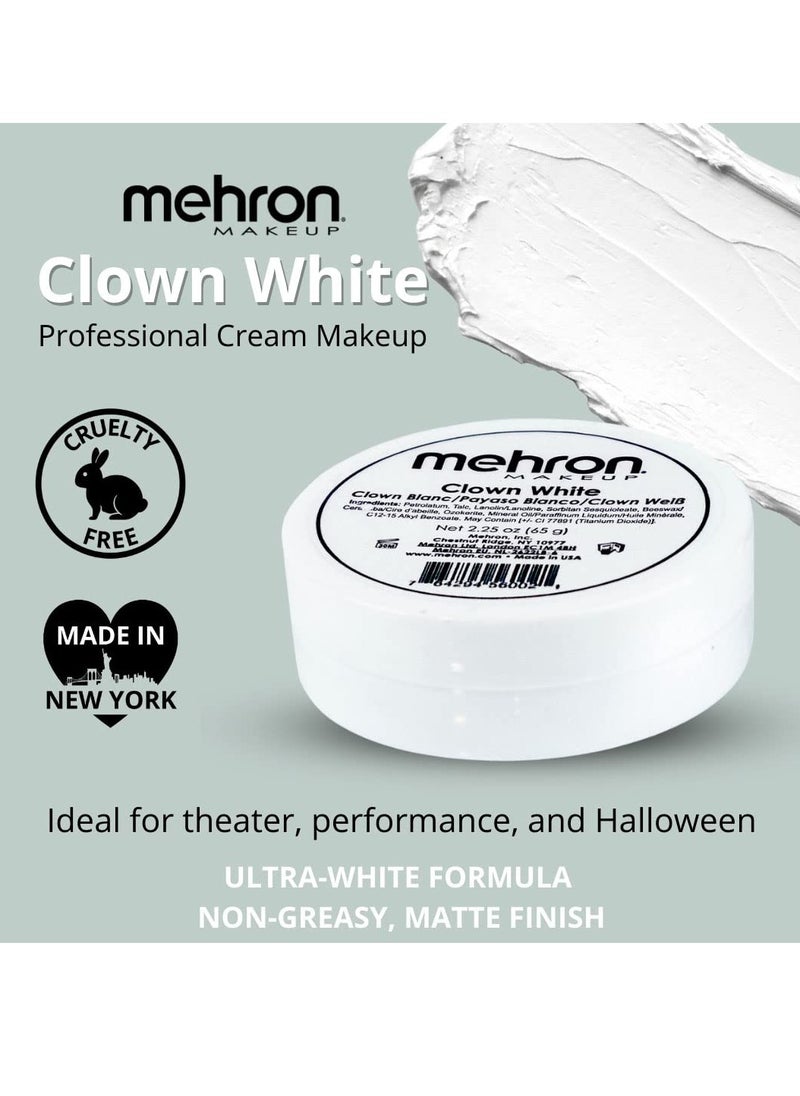 Mehron Makeup Clown White Professional Face Paint Cream Makeup | White Face Paint Makeup for Stage, Film, Cosplay, & Mime | Halloween Clown Makeup 2.25 oz (65g)