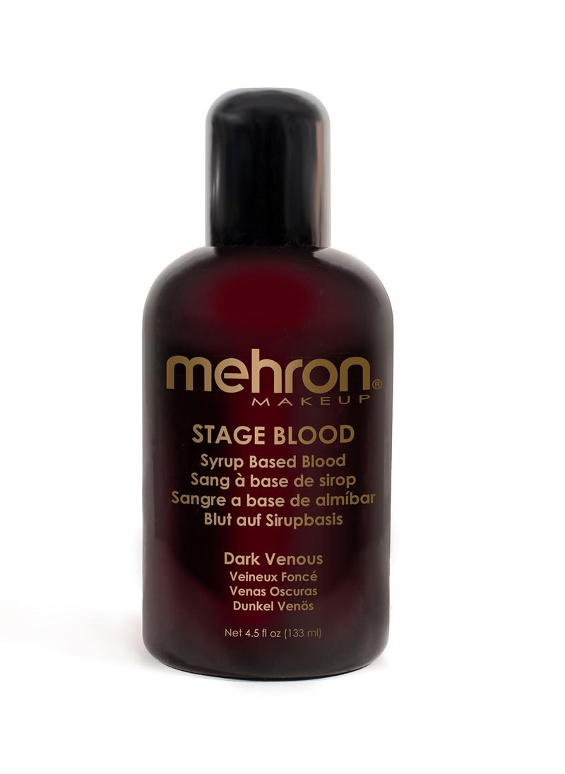 Mehron Makeup Stage Blood | Realistic Fake Blood For Halloween | Stage Blood Makeup | Made in the USA | Washable Fake Blood for Special FX, Stage & Screen, Halloween, & Cosplay (4.5) (Dark Venous)