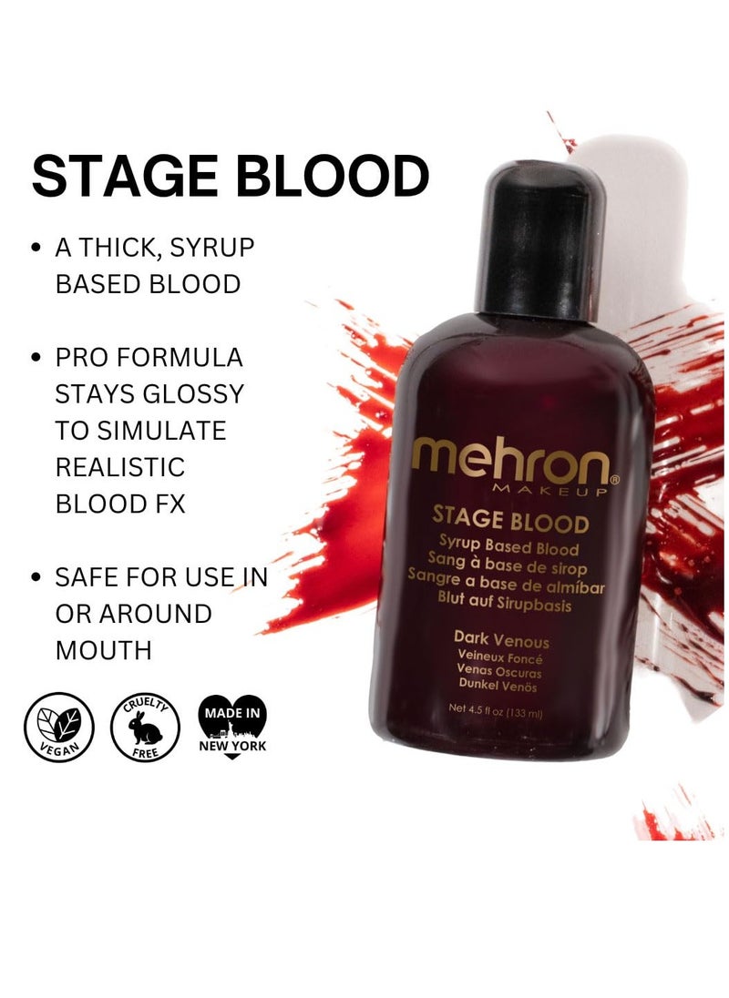 Mehron Makeup Stage Blood | Realistic Fake Blood For Halloween | Stage Blood Makeup | Made in the USA | Washable Fake Blood for Special FX, Stage & Screen, Halloween, & Cosplay (4.5) (Dark Venous)