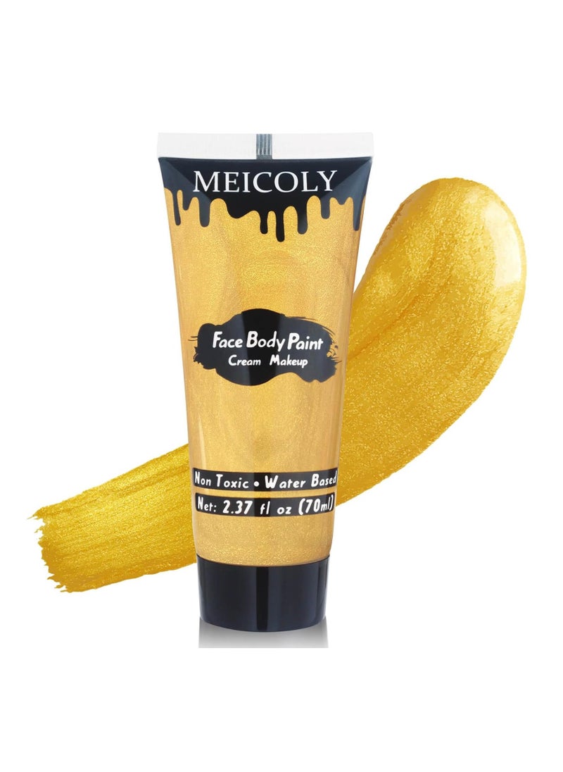 MEICOLY Cream Metallic Gold Face Body Paint,2.37Oz Large Tube Water Based Full Body Paint for Adults and Children,Professional Gold Face Paint for Halloween Stage SFX Special Effects Cosplay Makeup