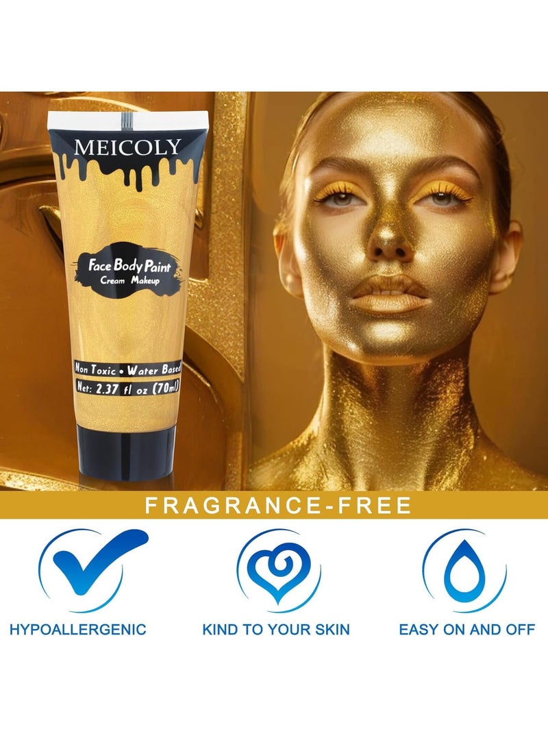 MEICOLY Cream Metallic Gold Face Body Paint,2.37Oz Large Tube Water Based Full Body Paint for Adults and Children,Professional Gold Face Paint for Halloween Stage SFX Special Effects Cosplay Makeup