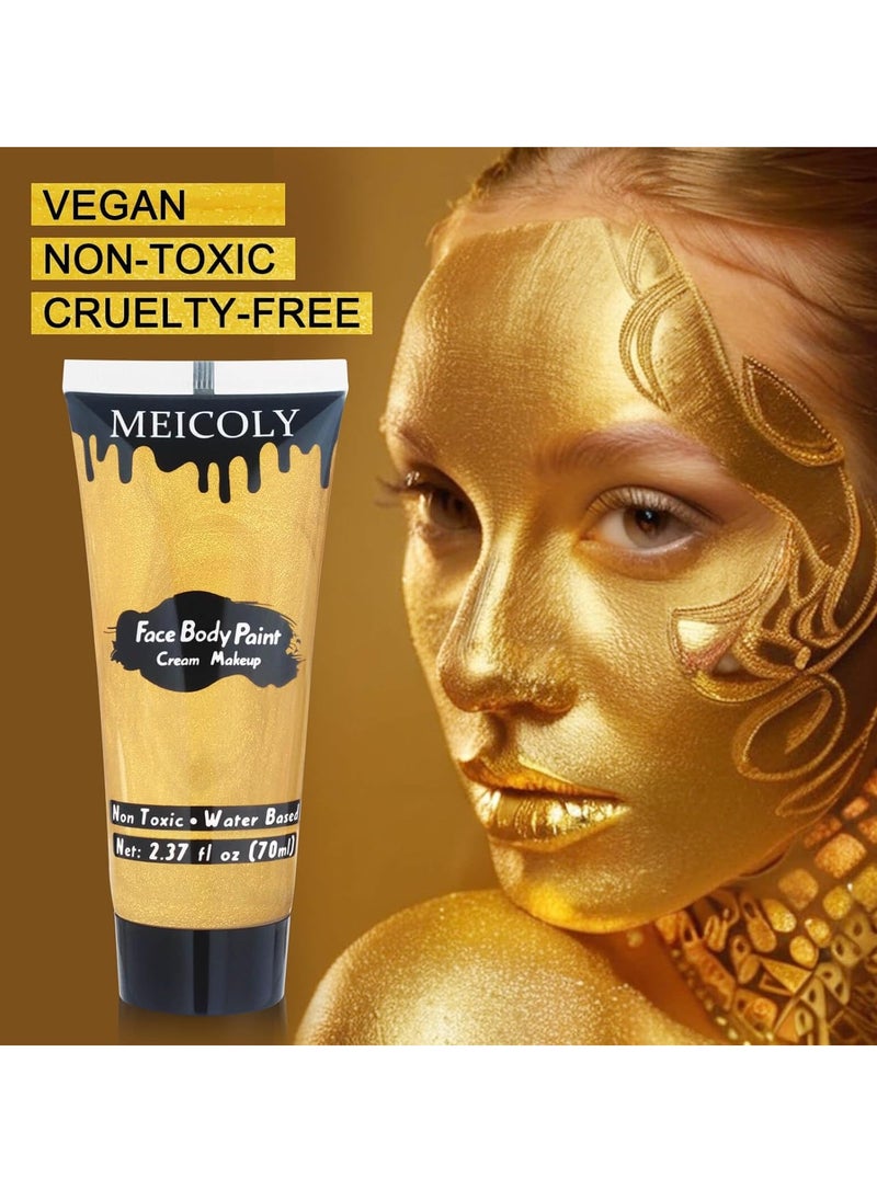 MEICOLY Cream Metallic Gold Face Body Paint,2.37Oz Large Tube Water Based Full Body Paint for Adults and Children,Professional Gold Face Paint for Halloween Stage SFX Special Effects Cosplay Makeup