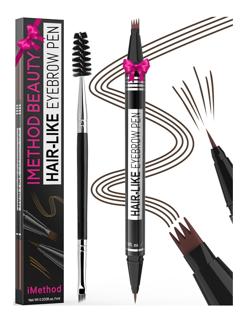 iMethod Eyebrow Pen - Eyebrow Pencil Magical 2-in-1 Eye Brow Pencils for Women with 4-Fork-Tip & Precise Brush-Tip Create Natural Hair-Like Brows, Last All-Day, Microblading Eyebrow Pen, Dark Brown